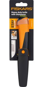  Нож Fiskars для тяжелых работ с точилкой 1023619 фото в интернет-магазине КАСКАД