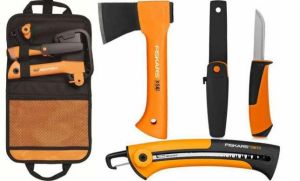  Топор туристический X5 Fiskars + нож для тяжелых работ+ садовая пила в сумке атр. 1025439 фото в интернет-магазине КАСКАД