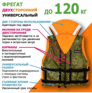  Спасательный жилет Фрегат до 120 кг(42/50) универсальный  2-х сторонний фото в интернет-магазине КАСКАД